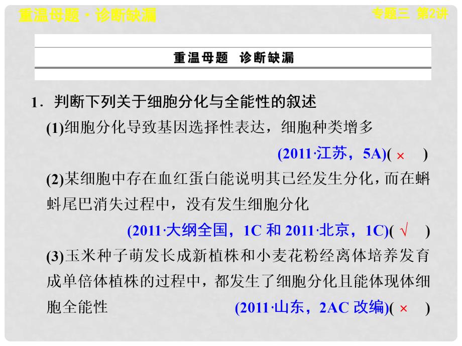 高考生物二轮专题总结强化篇（基础查漏补缺+典例部析+技能提升含真题模拟题名师详解）细胞的分化、衰老、凋亡和癌变课件_第2页