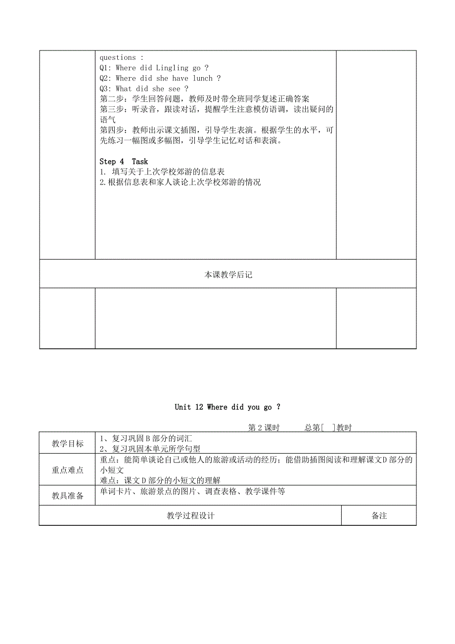 春学期小学五年级英语下册Unit12Wheredidyougo教案湘少版三起_第2页