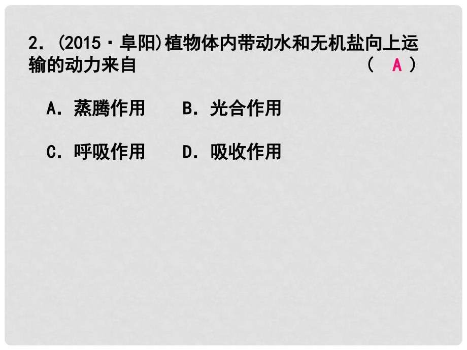 浙江省中考科学第一轮专题练习《绿色植物的水分代谢和无机盐代谢》课件_第2页