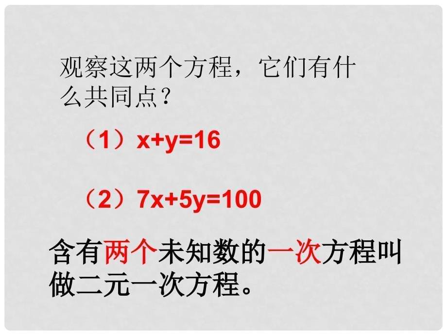 上海市松江区六年级数学下册 6.8 二元一次方程（1）课件 沪教版五四制_第5页