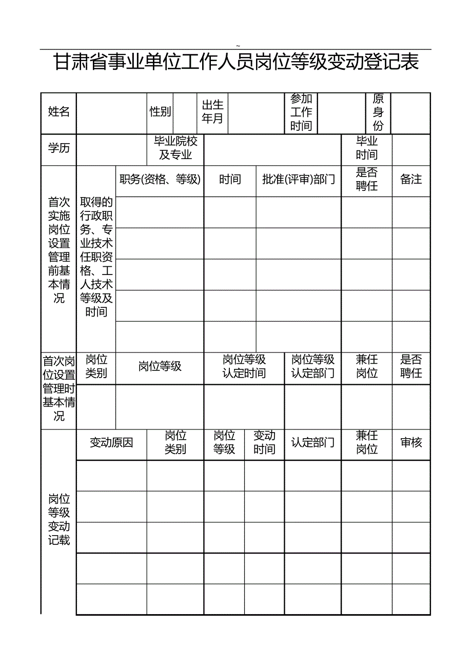 甘肃地区事业单位工作人员岗位等级变动登记表_第3页