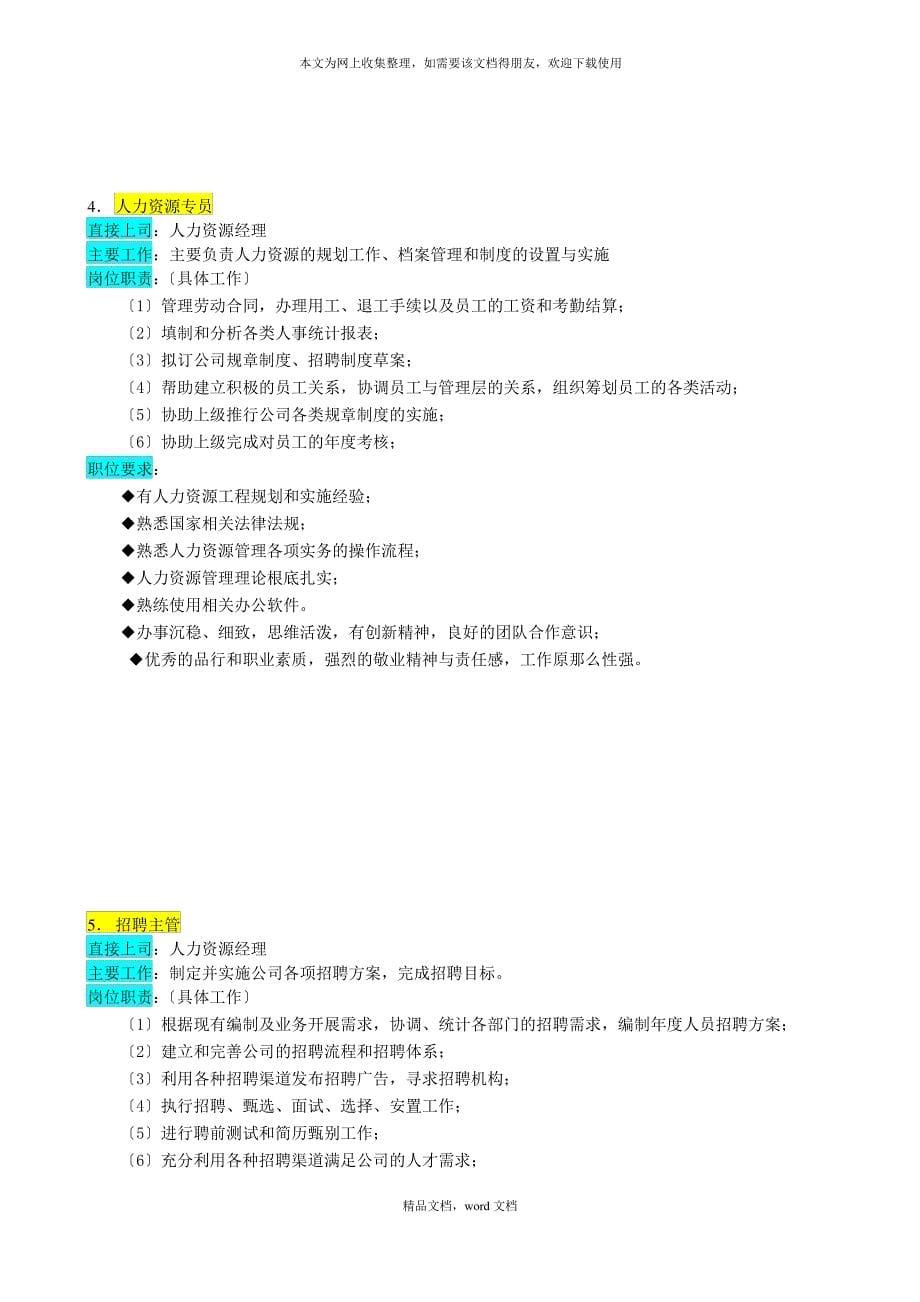 某企业人力资源管理部组织机构图与岗位职责描述(2021整理)_第5页