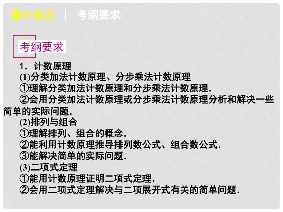 高考数学一轮复习 第十单元计数原理、概率、精品课件 理 新人教课标A版_第5页