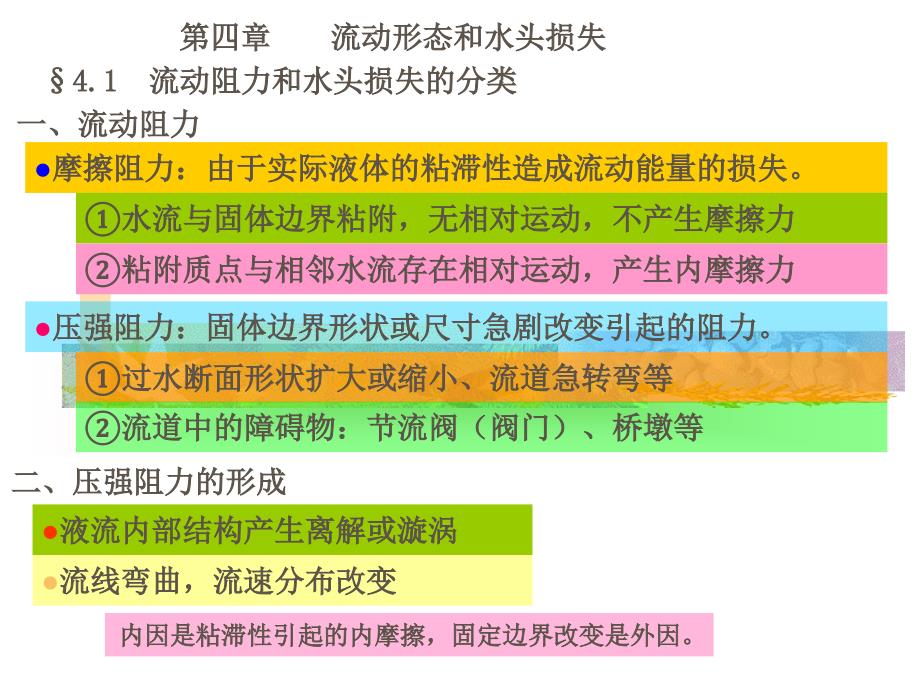 水力学第四章流动形态和水头损失_第1页