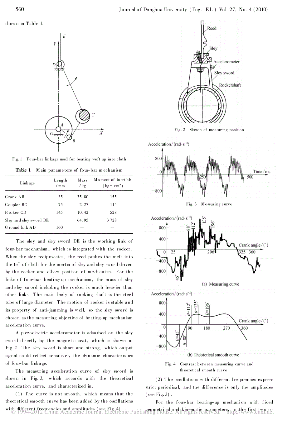 外文资料--Dynamic Analysis of Fo ur -Bar Be ating -upMechanismwith Joint Cle arance_第2页