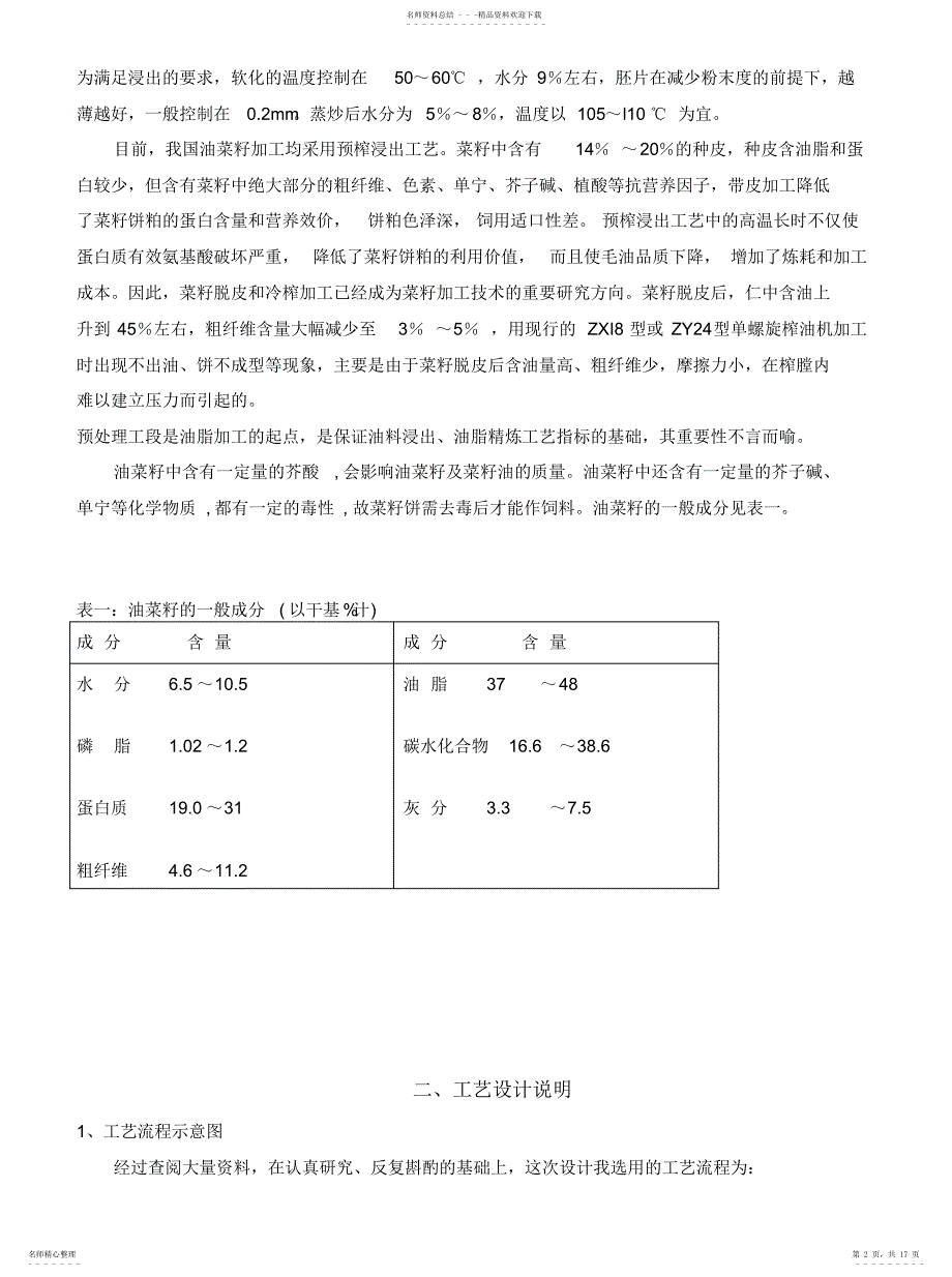 2022年2022年关于吨菜籽预处理及压榨工艺设计_第2页