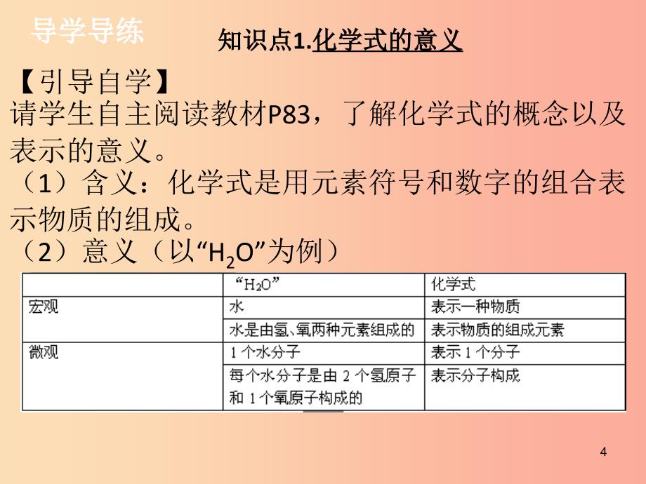 2019年秋九年级化学上册 第四单元 自然界的水 课题4 化学式与化合价（1）导学导练课件 新人教版.ppt_第4页