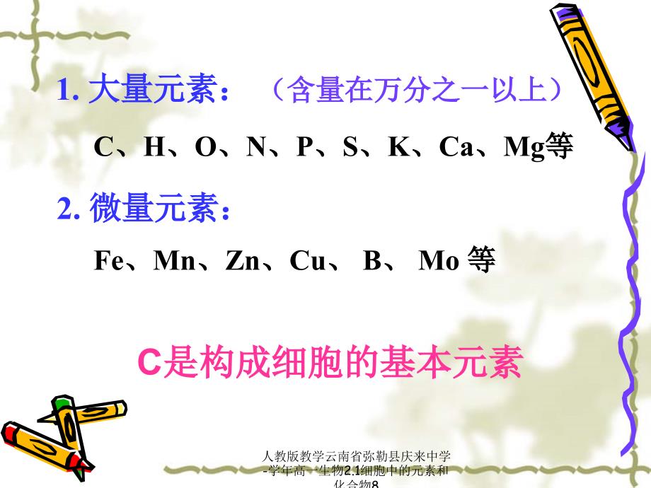 人教版教学云南省弥勒县庆来中学-学年高一生物2.1细胞中的元素和化合物8课件_第3页