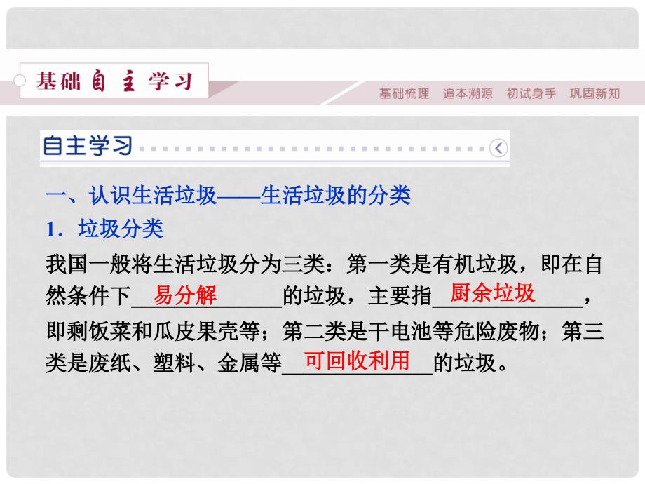 高中化学 专题1 洁净安全的生存环境 第三单元 生活垃圾的分类处理课件 苏教版选修1_第3页