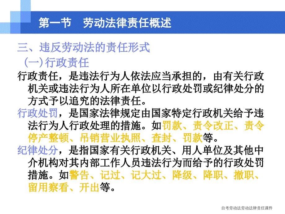 自考劳动法劳动法律责任课件_第5页