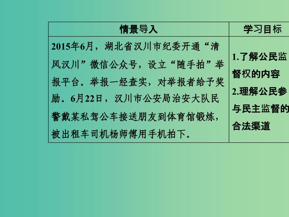 高中政治第1单元公民的政治生活第二课第四框民主监督：守望公共家园课件新人教版.ppt_第3页