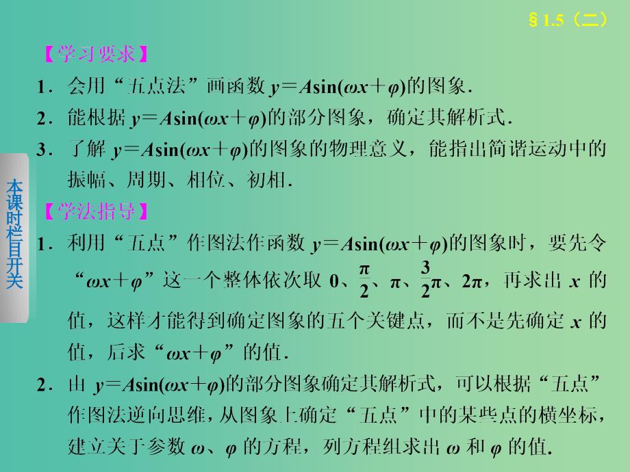 高中数学 1.5函数y=Asin（ωx+φ）的图象（2）课件 新人教A版必修4.ppt_第2页