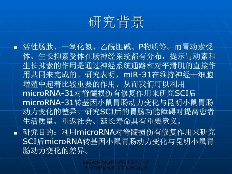 MICRORNA31转基因小鼠与昆明小鼠脊髓损伤模型胃肠动力优秀课件_第5页