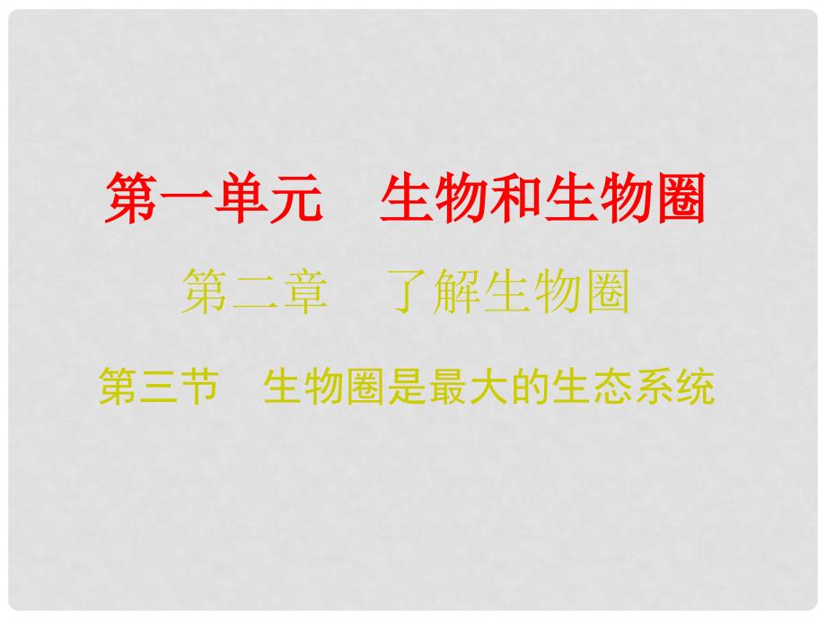 七年级生物上册 第一单元 第二章 第三节 生物圈是最大的生态系统课件 （新版）新人教版_第1页