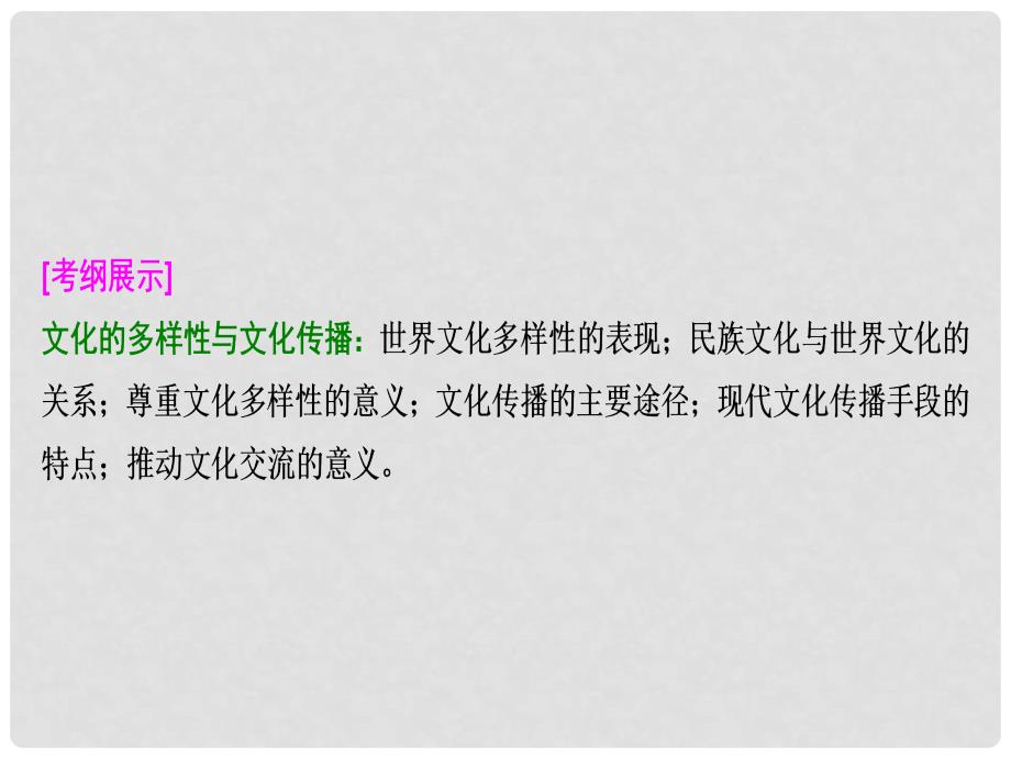 高考政治总复习 第十单元 文化传承与创新 课时1 文化的多样性与文化传播课件 新人教版必修3_第2页