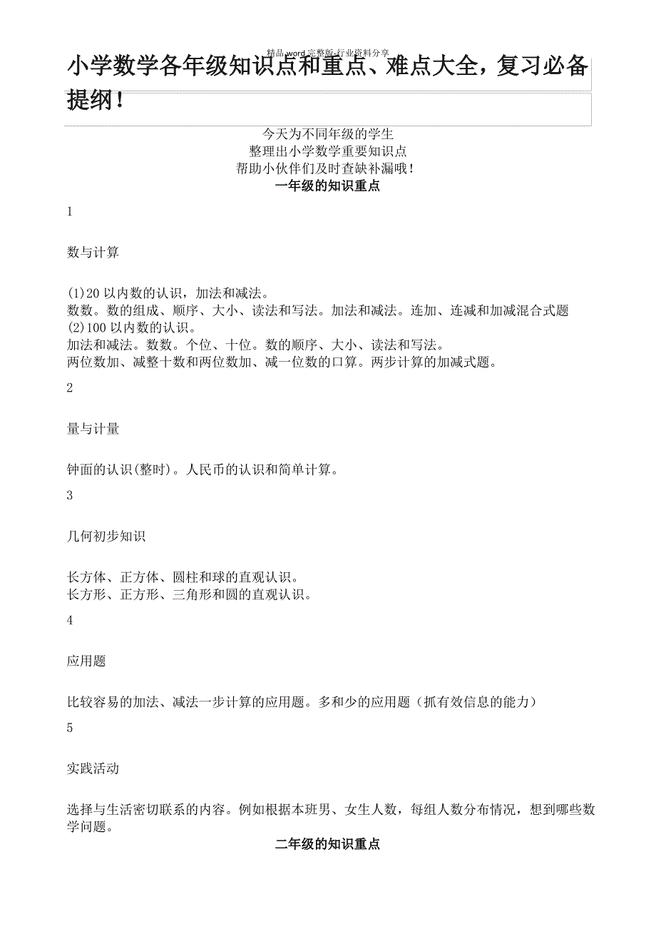 小学数学各年级知识点和重点_第1页