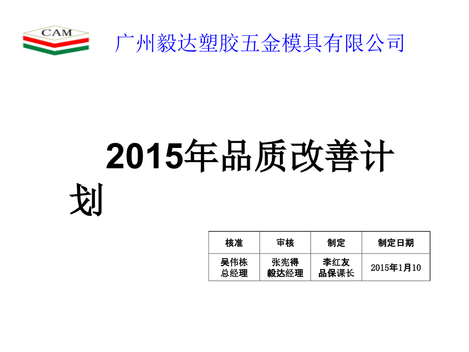 2015年品质改善计划.ppt_第1页