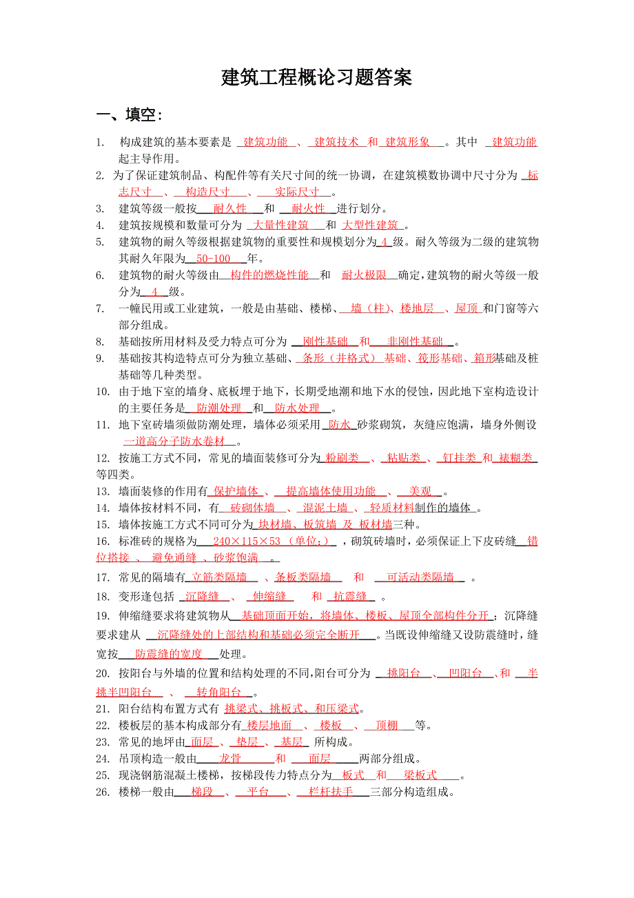 房屋建筑概论习题答案_第1页