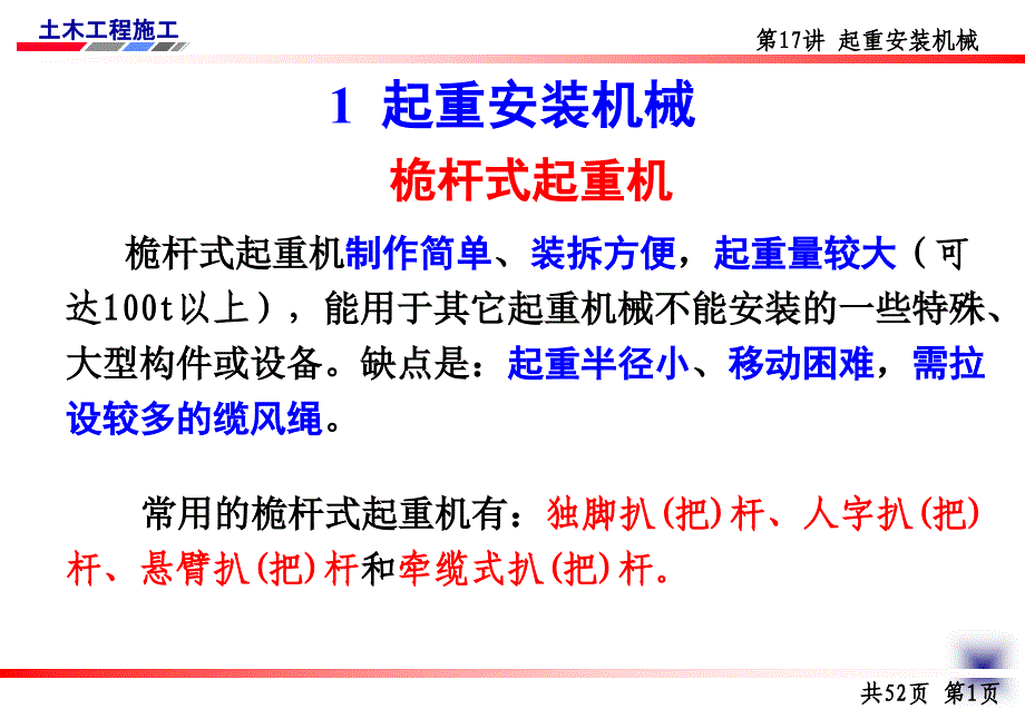 土木工程施工讲义邵阳学院房屋建筑方向杨宗耀第17讲起重安装机械_第4页