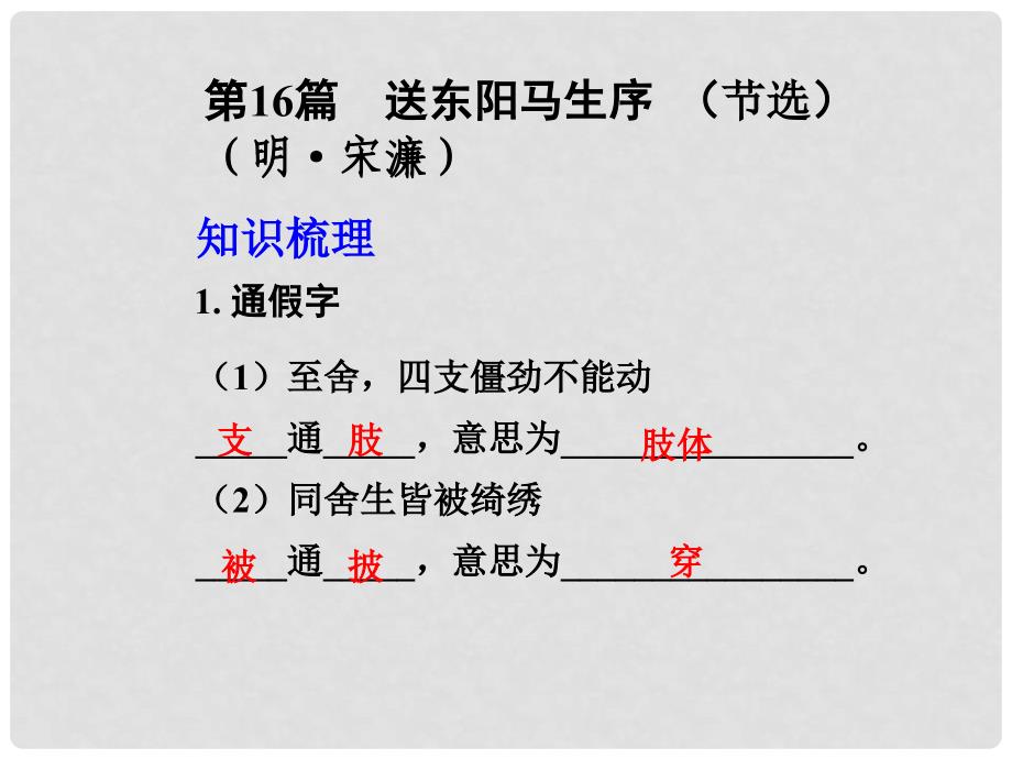 中考语文 古诗文知识梳理 文言文部分 第16篇 送东阳马生序课件_第1页