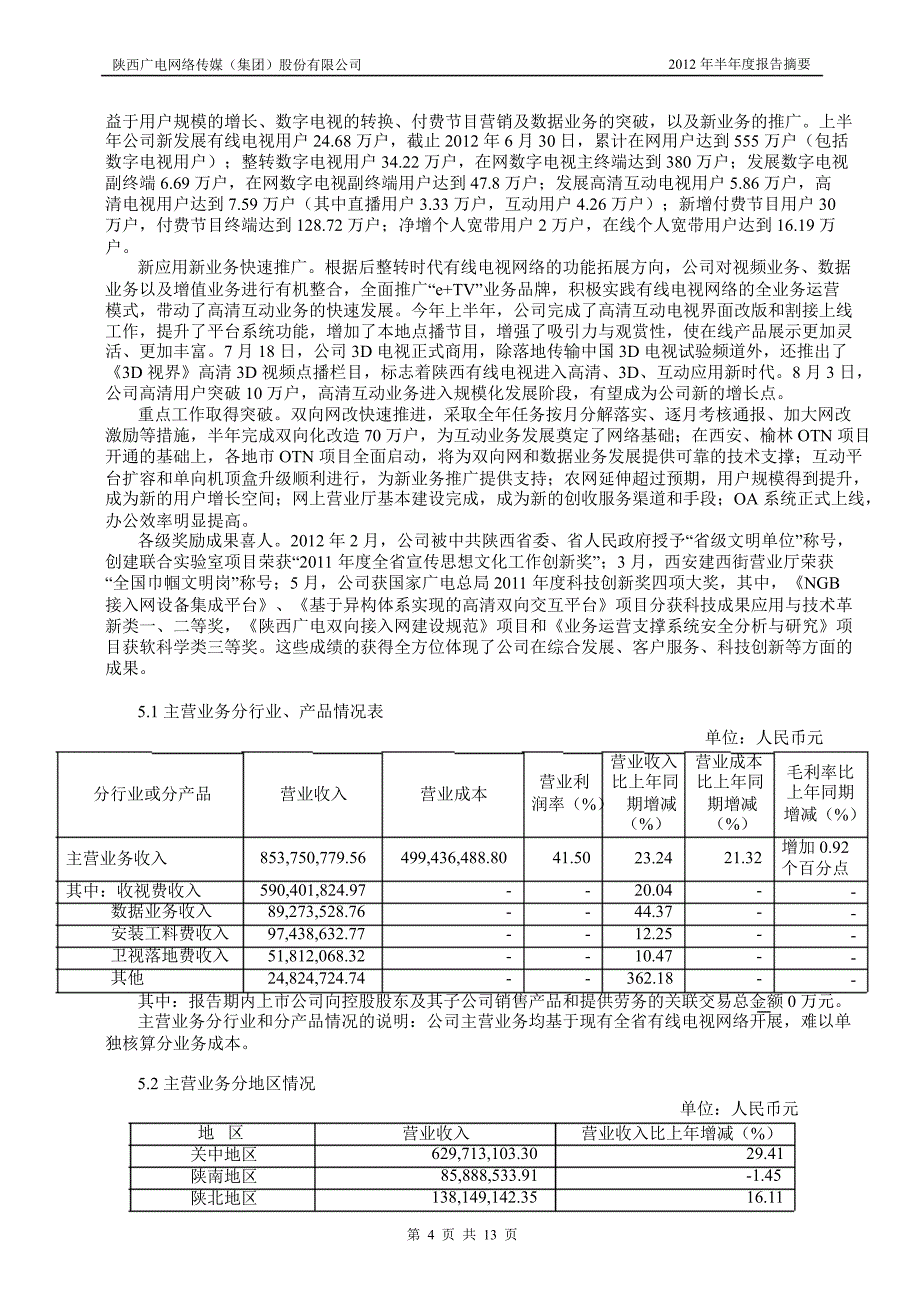 600831 广电网络半年报摘要_第4页