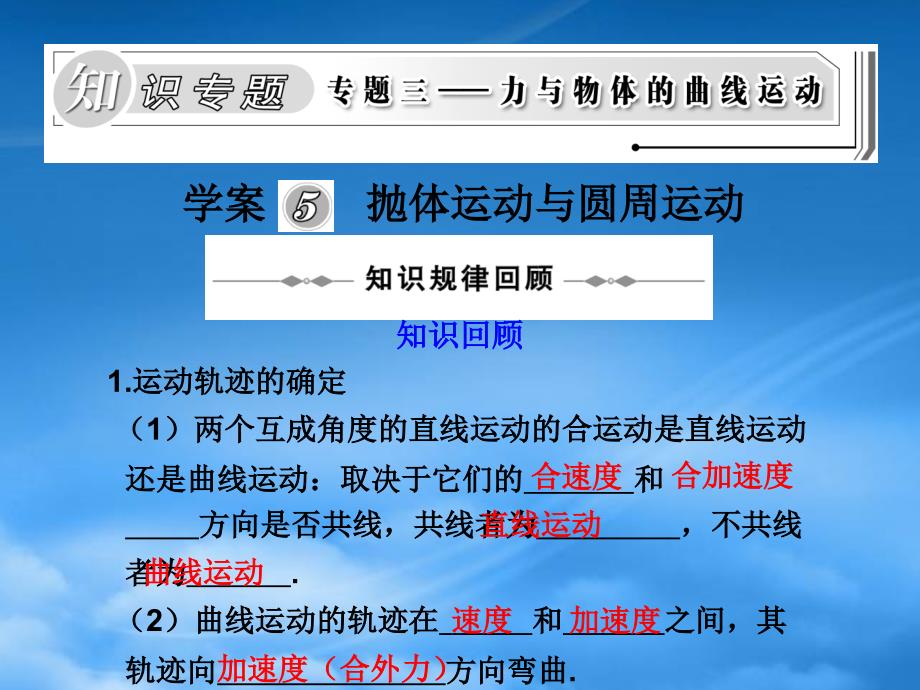 新课标高三物理二轮复习专题课件：学案5《抛体运动与圆周运动》_第1页