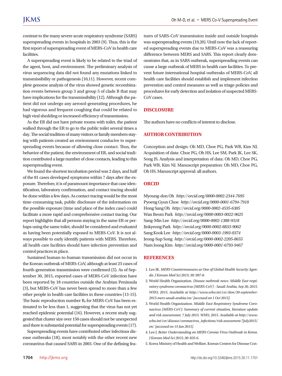 【病毒外文文献】2015 Middle East Respiratory Syndrome Coronavirus Superspreading Event Involving 81 Persons, Korea 2015_第4页