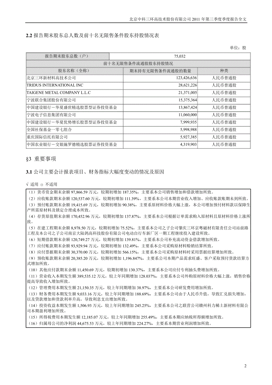 中科三环：第三季度报告全文_第2页