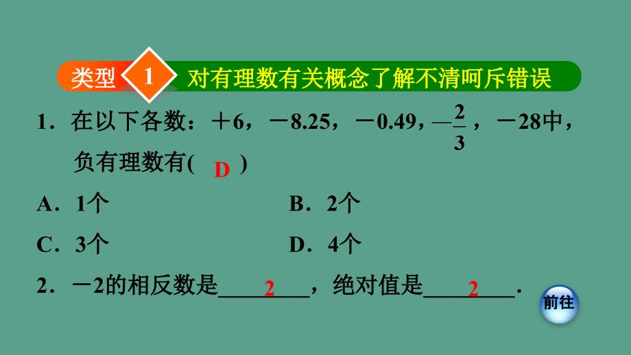 人教版七年级数学上册双休作业二2有理数中的六种易错类型ppt课件_第3页