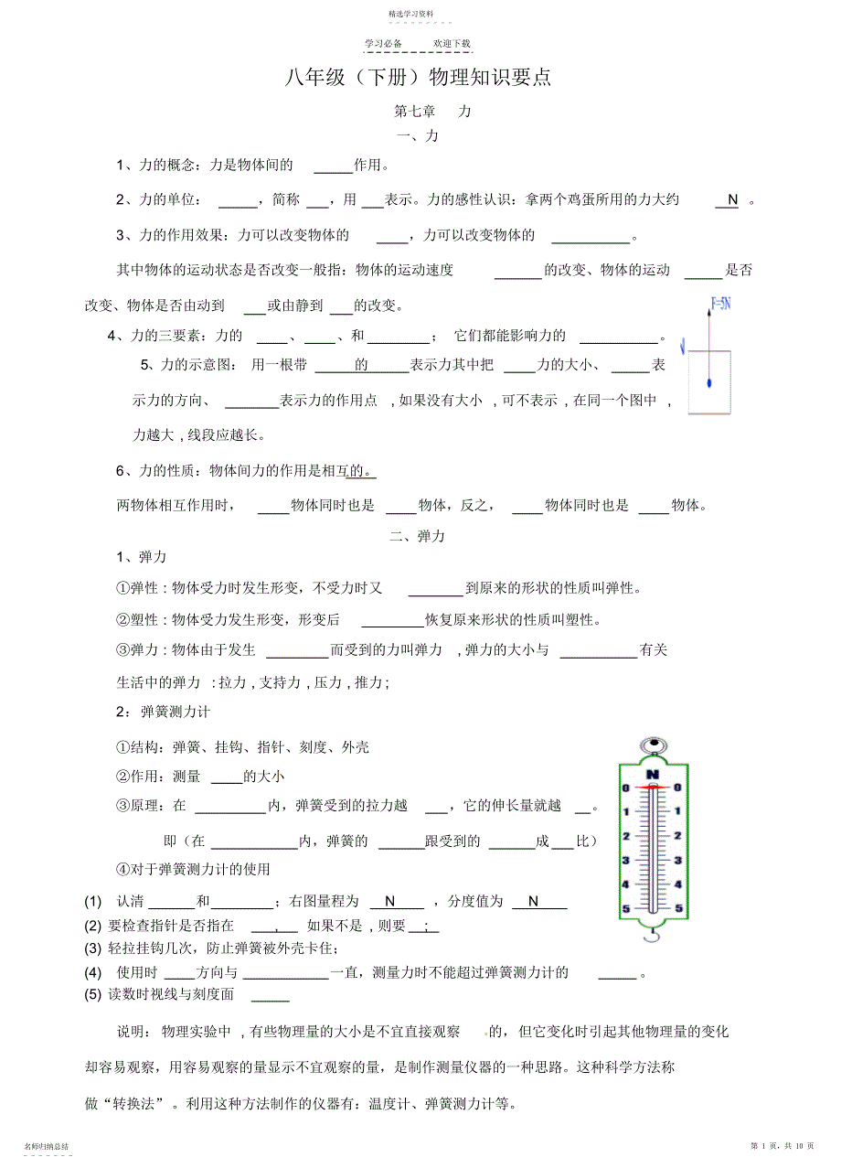 2022年八年级物理下册知识点_第1页