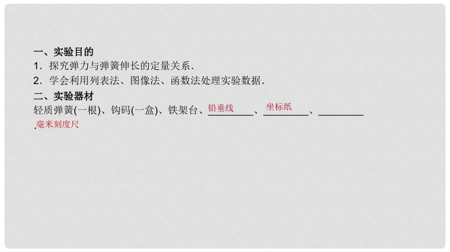 全品复习方案高考物理大一轮复习 实验二 探究弹力和弹簧伸长的关系课件_第2页