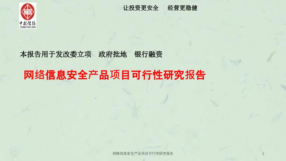 网络信息安全产品项目可行性研究报告课件_第1页