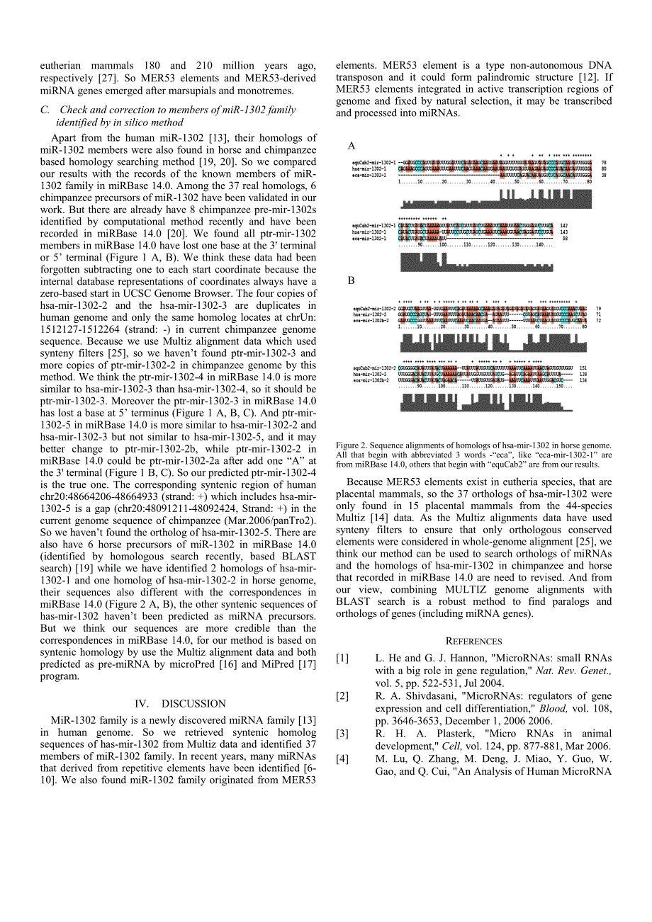 外文翻译--Genome-wide identification of orthologs of miR-1302 genes in placental mammals_第3页