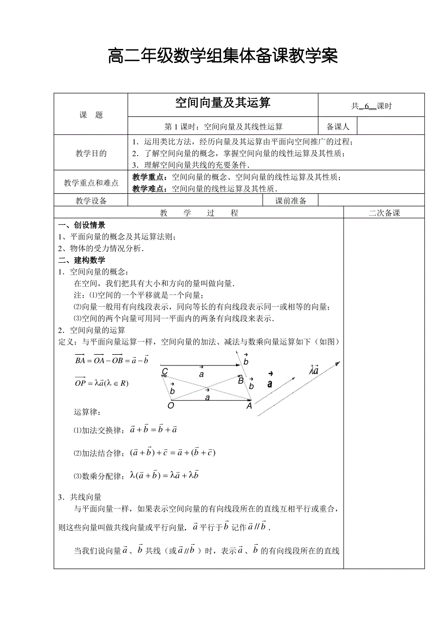 高二年级数学组集体备课教学案_第1页