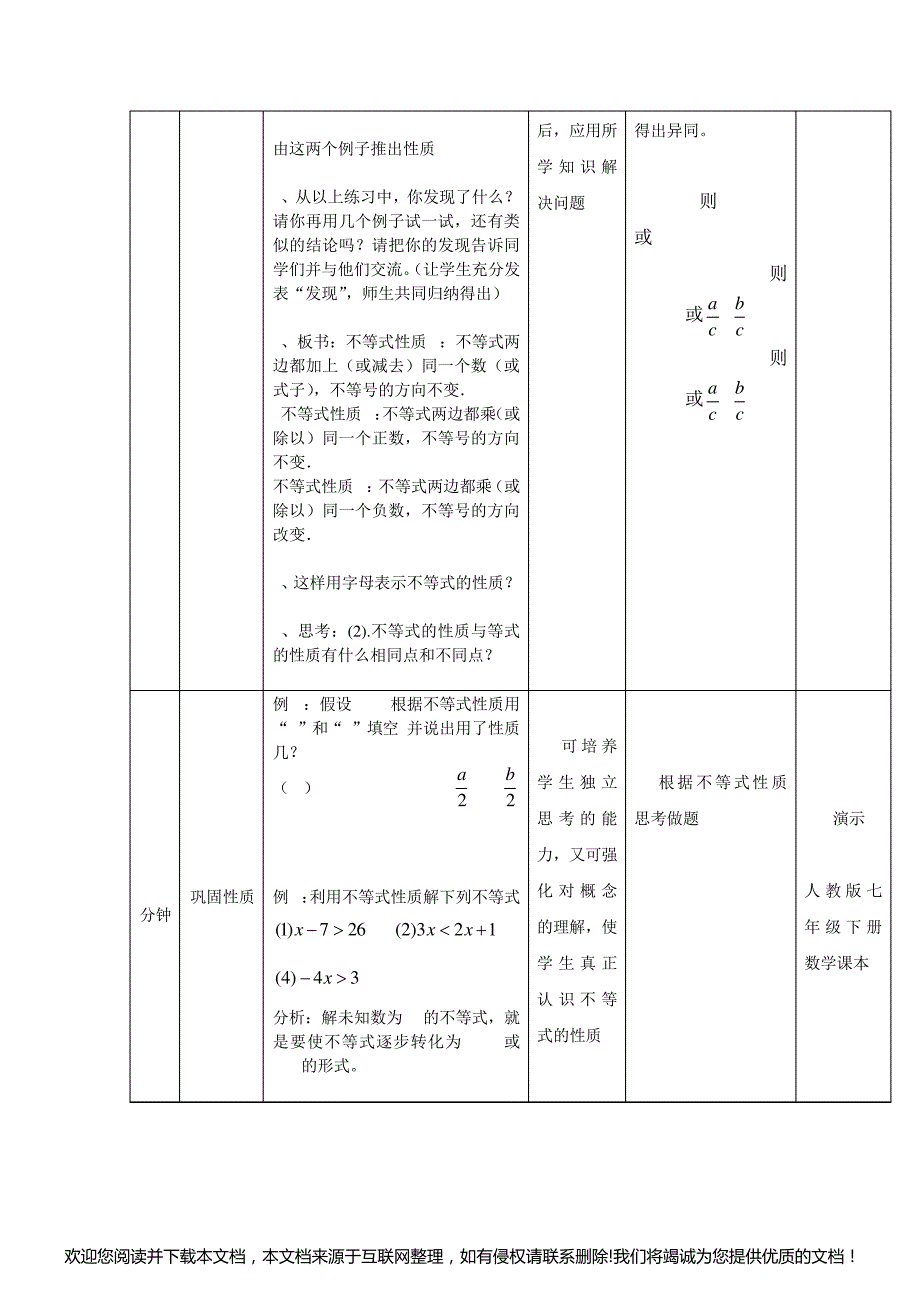 不等式性质教案170640_第2页