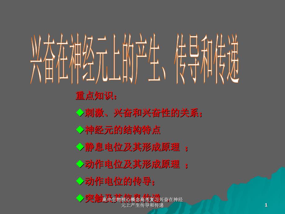 高中生物核心概念高考复习兴奋在神经元上产生传导和传递课件_第1页