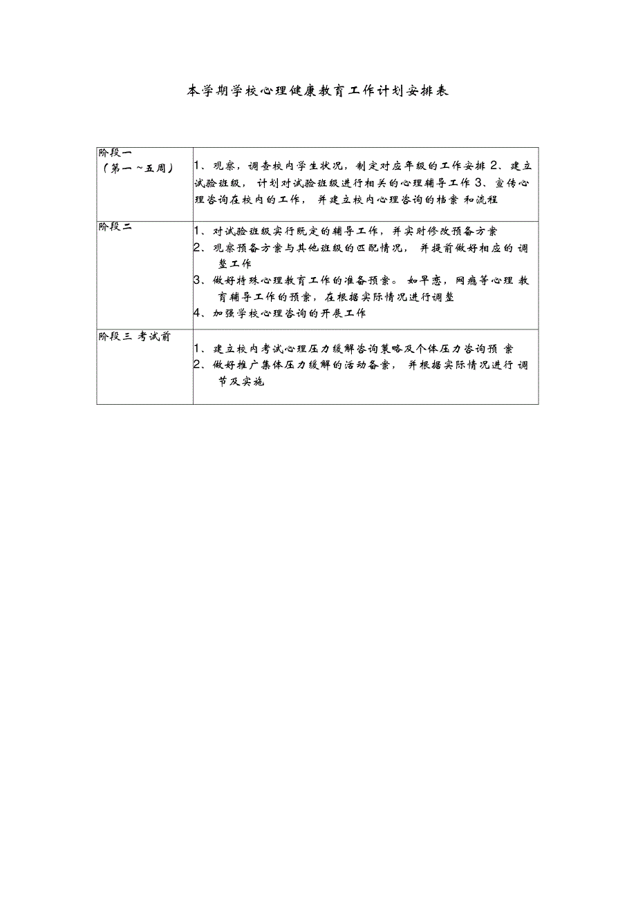 学校心理健康教育工作计划安排表_第1页