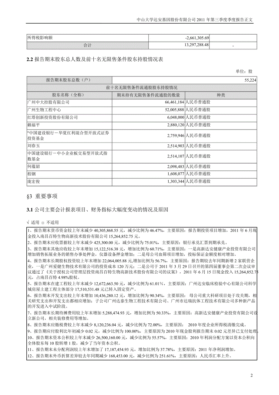 达安基因：第三季度报告正文_第2页