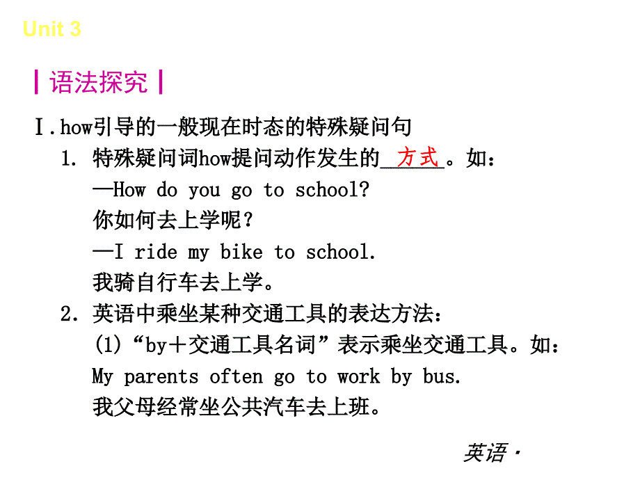 【中考小复习】中考复习课件：（人教版）七年级英语下册Unit3Howdoyougettoschool_第2页