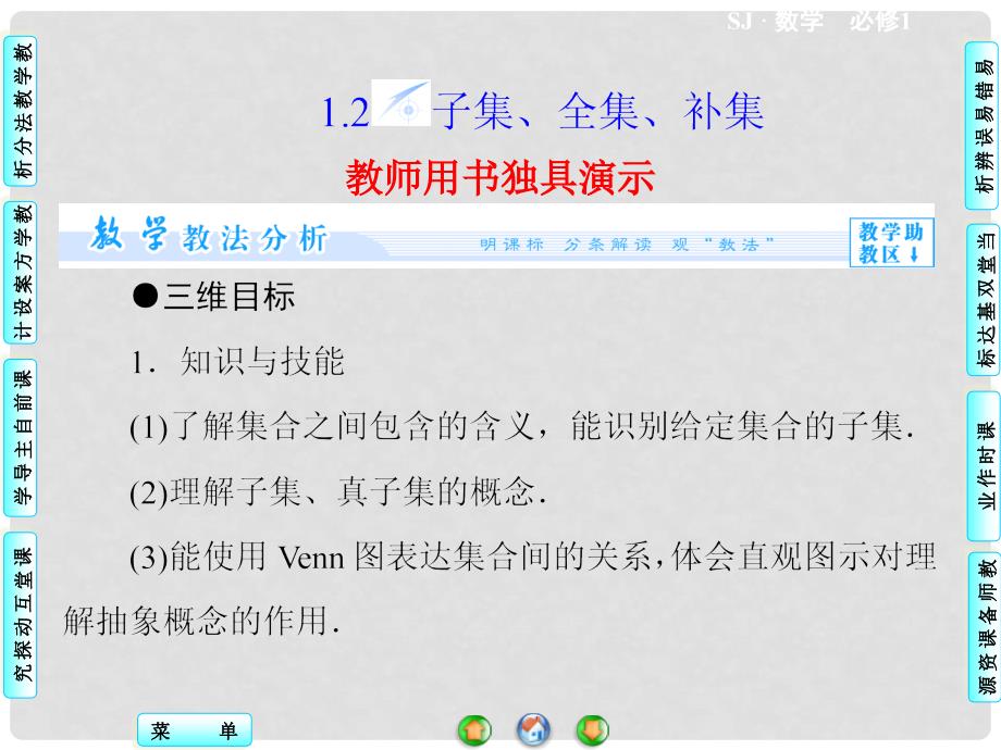 高中数学 1.2 子集、全集、补集同步教学课件 苏教版必修1_第1页