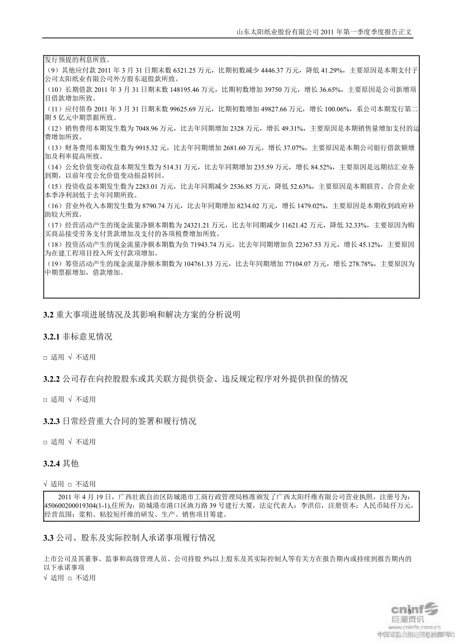 太阳纸业：第一季度报告正文_第3页