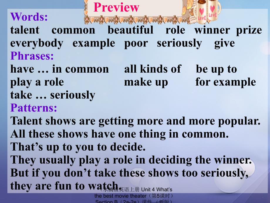 最新英语上册Unit4Whatsthebestmovietheater第5课时SectionB2a2e课件新人教新目标新人教新目标级上册英语课件_第3页