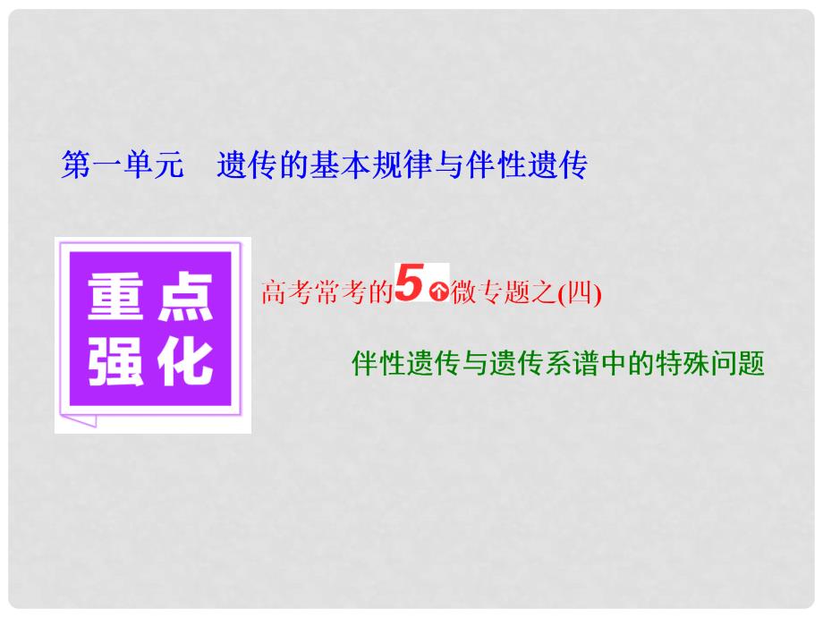 高考生物重点强化 高考常考的5个微专题之（四）伴性遗传与遗传系谱中的特殊问题课件_第1页