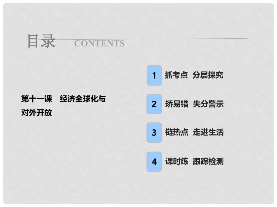 高考政治一轮复习 第一部分 第四单元 发展社会主义市场经济 第十一课 经济全球化与对外开放课件_第1页