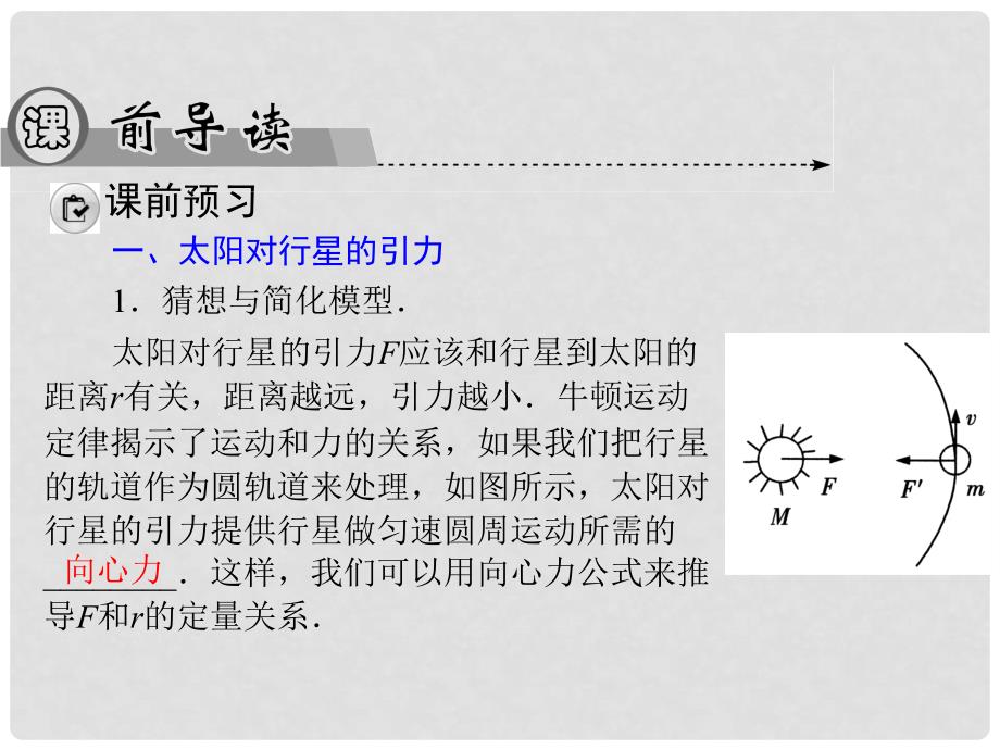 高中物理 6.2 太阳与行星间的引力同步辅导与检测课件 新人教版必修2_第4页