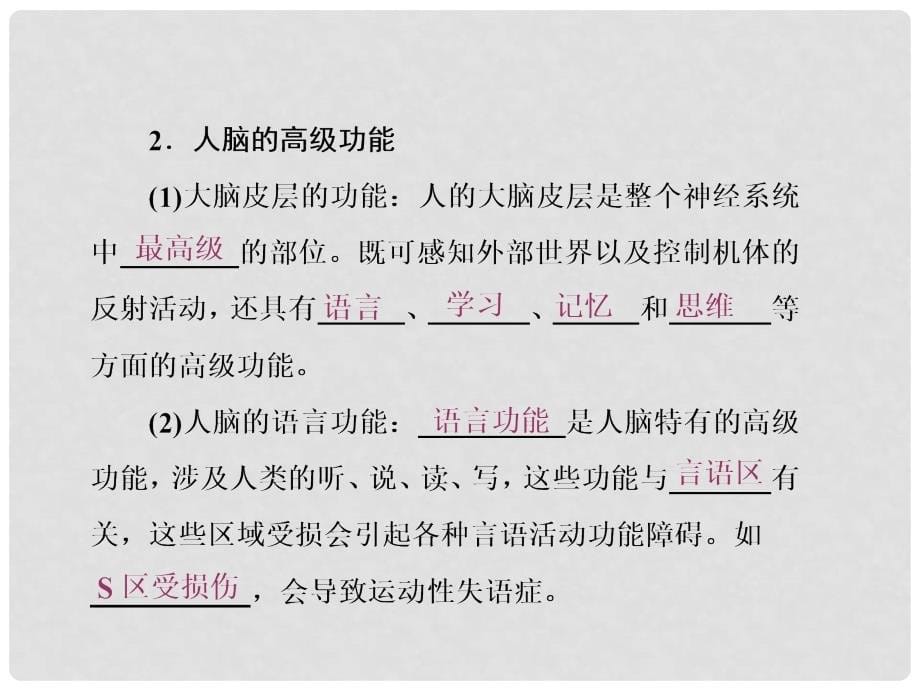 高中生物 第2章 动物和人体生命活动的调节 第1节 动物和人体生命活动的调节（第2课时）通过神经系统的调节（二）课件 新人教版必修3_第5页