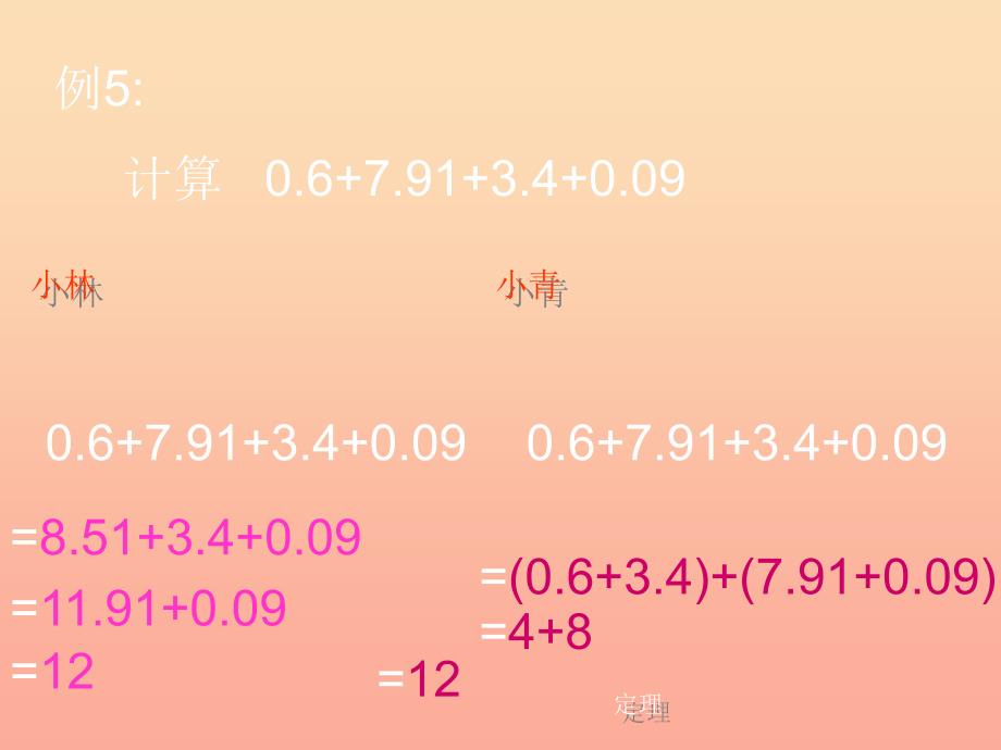 四年级数学下册 6.小数的加法和减法（第2课时）整数运算定律在小数中的运用课件 新人教版_第4页