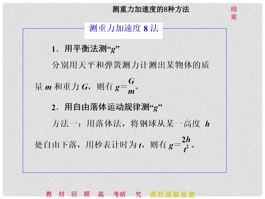 高考物理二轮复习 第六章 力学实验 高考研究（一）测重力加速度的8种方法课件_第2页