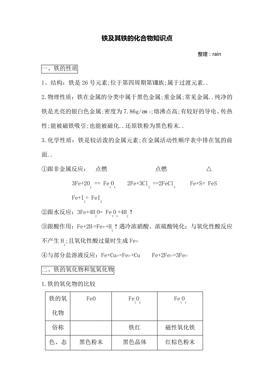 铁和铁的化合物知识点_第1页