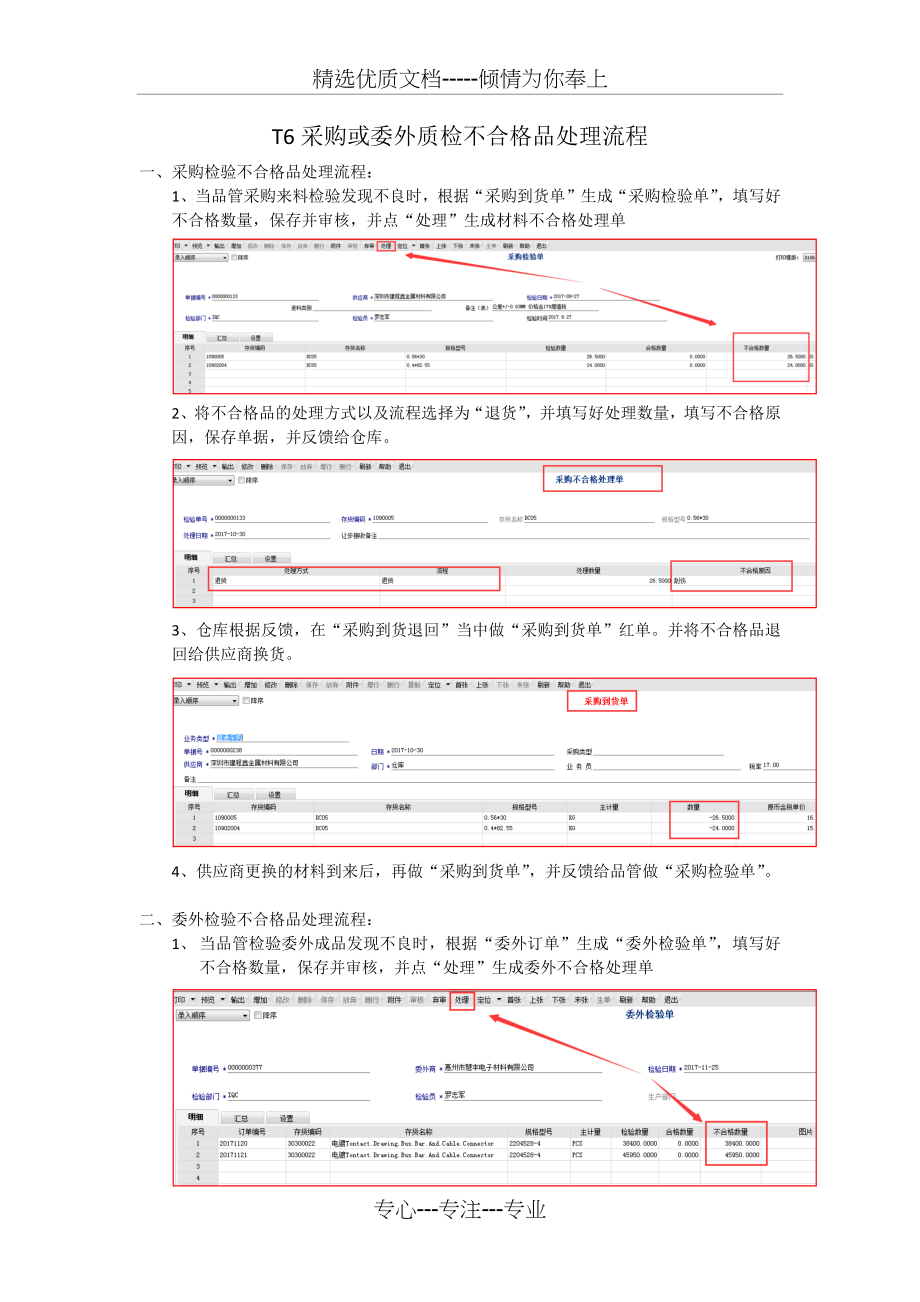 用友T6采购或委外质检不合格后处理流程_第1页